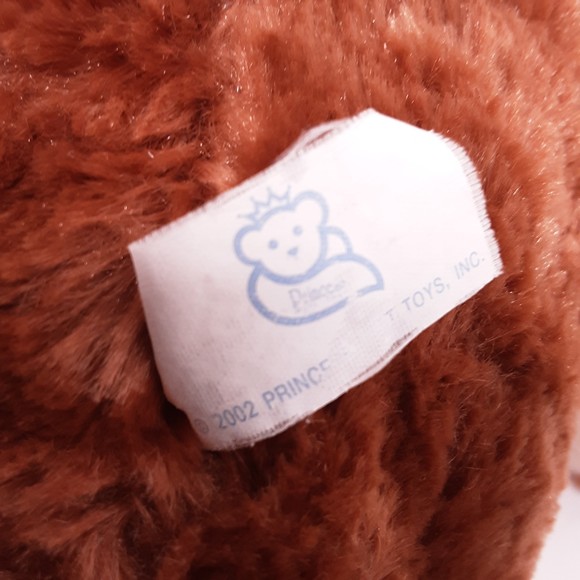 🖤Vintage 2002 Prince Plush Teddy Bear Caramel Brown With Purple Bow - Picture 6 of 8